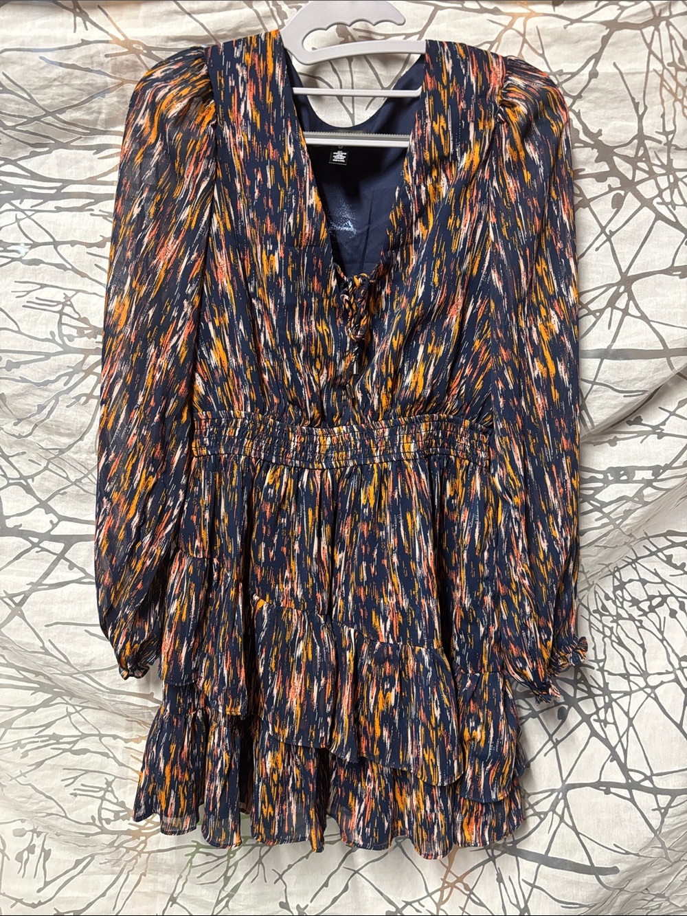 Aqua Women's Navy Multi-Color Tiered V-Neck Dress size small, new without tags